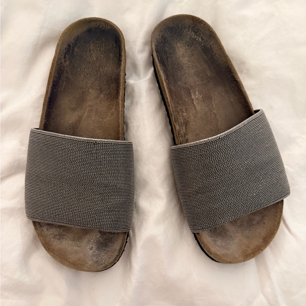 Brunello Cucinelli Monili Pool Slides  Sparkle Strap